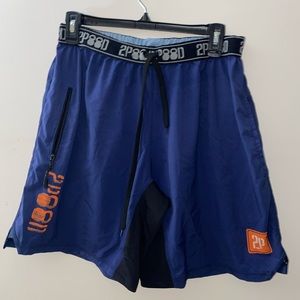 Navy/Ink Blue and Orange 2Pood Men’s Lightweight Active Shorts [L]
